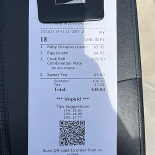 this is my bill this is what me &amp; my sister in law got and i tipped ($10) the woman who served us was so nice and sweet.