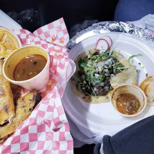 Quesa birria tacos and beef cheek tacos