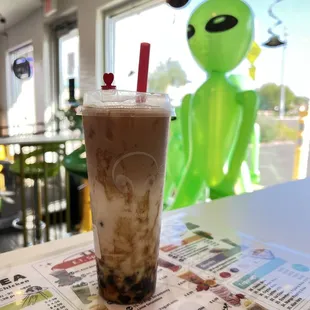 Black milk tea with brown sugar boba. Yum!
