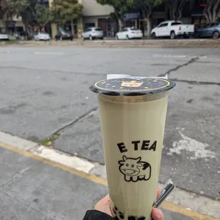 Matcha milk tea with boba