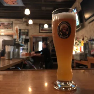 Draft glass of Franziskaner Weissbier