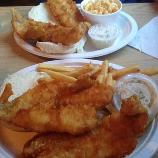 Fish sandwich platters - fries and Mac and cheese!