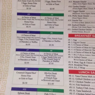 the menu for the restaurant