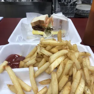 french fries and a sandwich