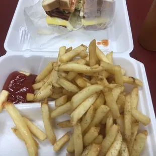 a sandwich and french fries