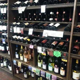 shelves of wine bottles