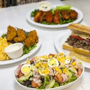 three plates of food