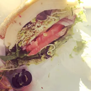 Avocado and cheese sandwich! No pickles.