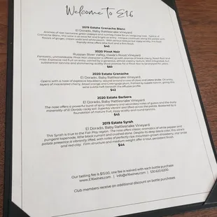 Fall 2022 Tasting Menu