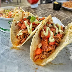 BBQ Pork Tacos with jalapeño crema. Wife loved it as well as the Sirachi Coleslaw.