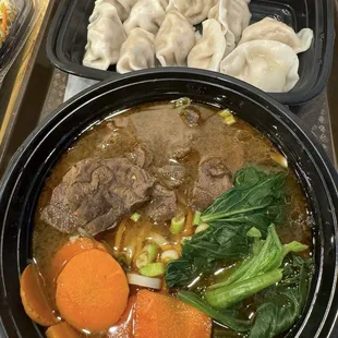 Beef noodle soup and dumplings