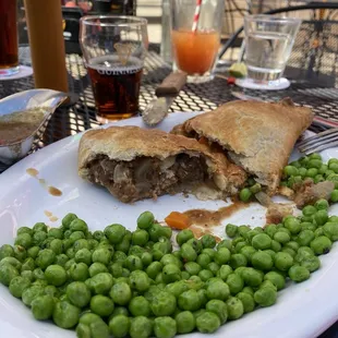 Cornish meat pasty and garden peas
