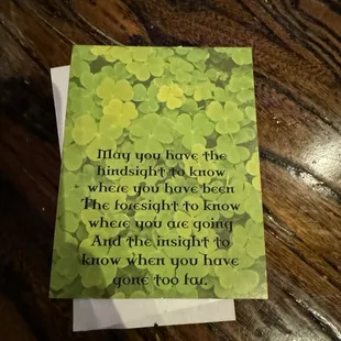 Cute little note with the check
