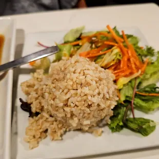Dinner@Eagle Cafe; 8/15/2024. Hubby David ordered Steamed Basa for his Meal, w/Brown Rice &amp; Tossed Salad. His Tofu was Yummy w/Shoyu sauce.