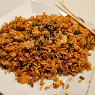 Dinner@Eagle Cafe; 8/15/2024.Ono 4some Fried Rice w/Garlic &amp; Bacon.Add on Kim Chee $3.00 more,okay.My order came out,Kim Chee Fried Rice?LOL