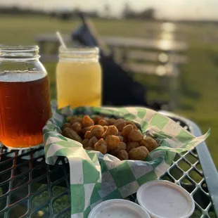 Bomb.COM Cheese Curds with Siracha Ranch!!! Soooooooo dang Good!