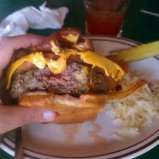 The famous 1lb burger w/ 9 strips bacon