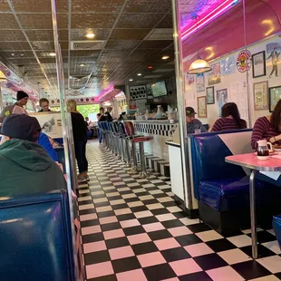 Bar seats and booths - cute retro vibe