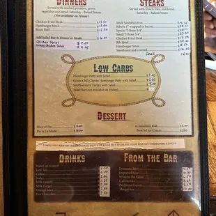 the menu for the restaurant