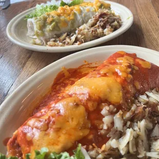 Christmas Breakfast Burritos:  one red and one green.