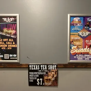 Event flyers at restroom wall