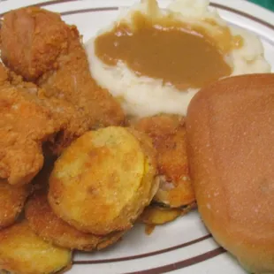 fried chicken, fried zucc, real taters