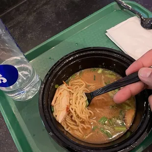 Spicy ticky tacky soup, it's a spicy chicken ramen.