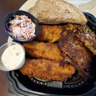 Cod Fish Fry with housemade potato pancakes.