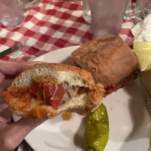 Meatball sub with very soft bread.