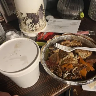 Pork Egg foo young young with separate container full Of pork and sauce- bombacious