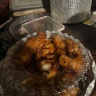 Big chunks of orange chicken- fire