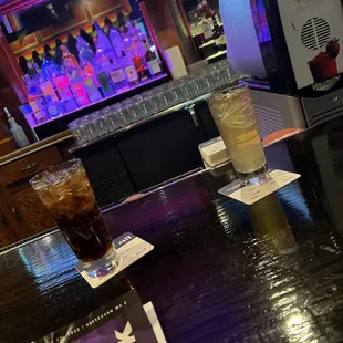 a drink on a bar counter