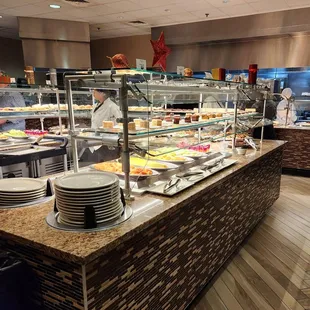 a view of a buffet with a variety of food items