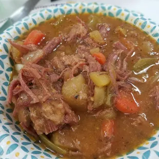 St patrick day dinner 2018, corned beef stew, So good!! Cabbage in the bottom!
