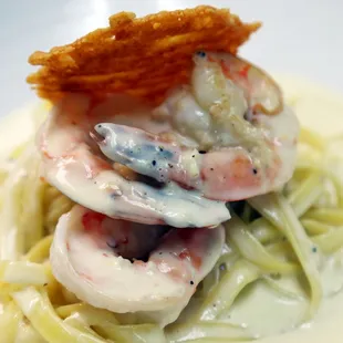 Shrimp Alfredo Fettucini with parmesan cream, garlic &amp; white wine