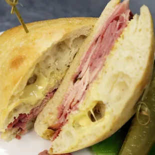 Hot Ham &amp; Swiss with ciabatta bread, pit ham, melted swiss, dijonnaise smear