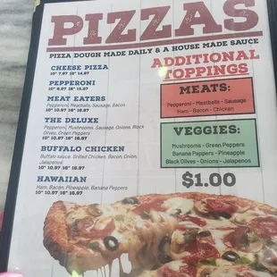 menu, pizza