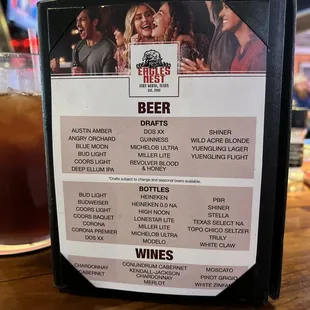a beer menu