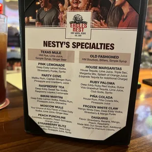 menu and drinks