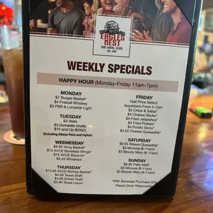Come enjoy our weekly specials!