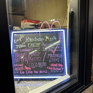 a menu in a window