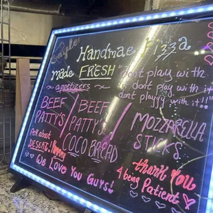 a chalkboard menu