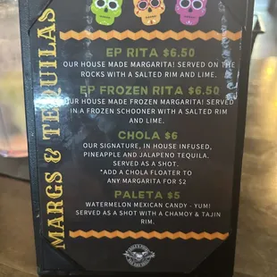 Drink menu