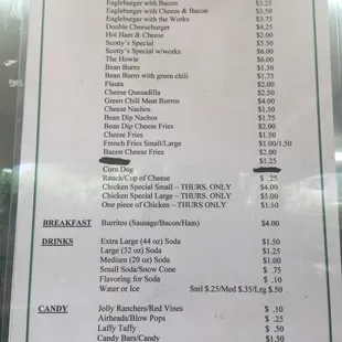 the menu for the restaurant