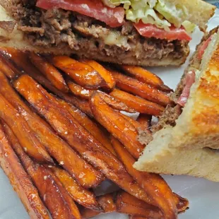 CheeseSteak and Sweet Potato Fries