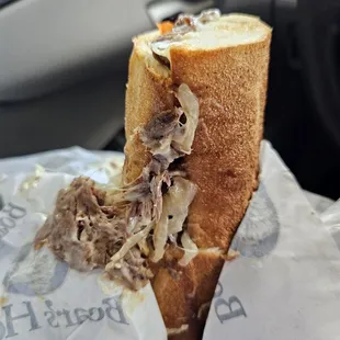 Funny looking picture of the Philly Cheesesteak but it was tasty