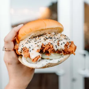 creamy garlic everything chicken sandwich