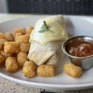 a burrito and tater tots