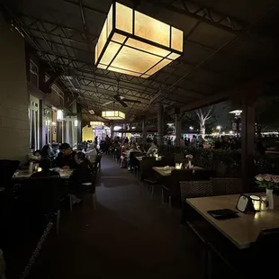 Outdoor seating area with heaters