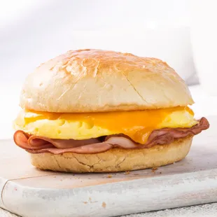 a ham, egg, and cheese sandwich